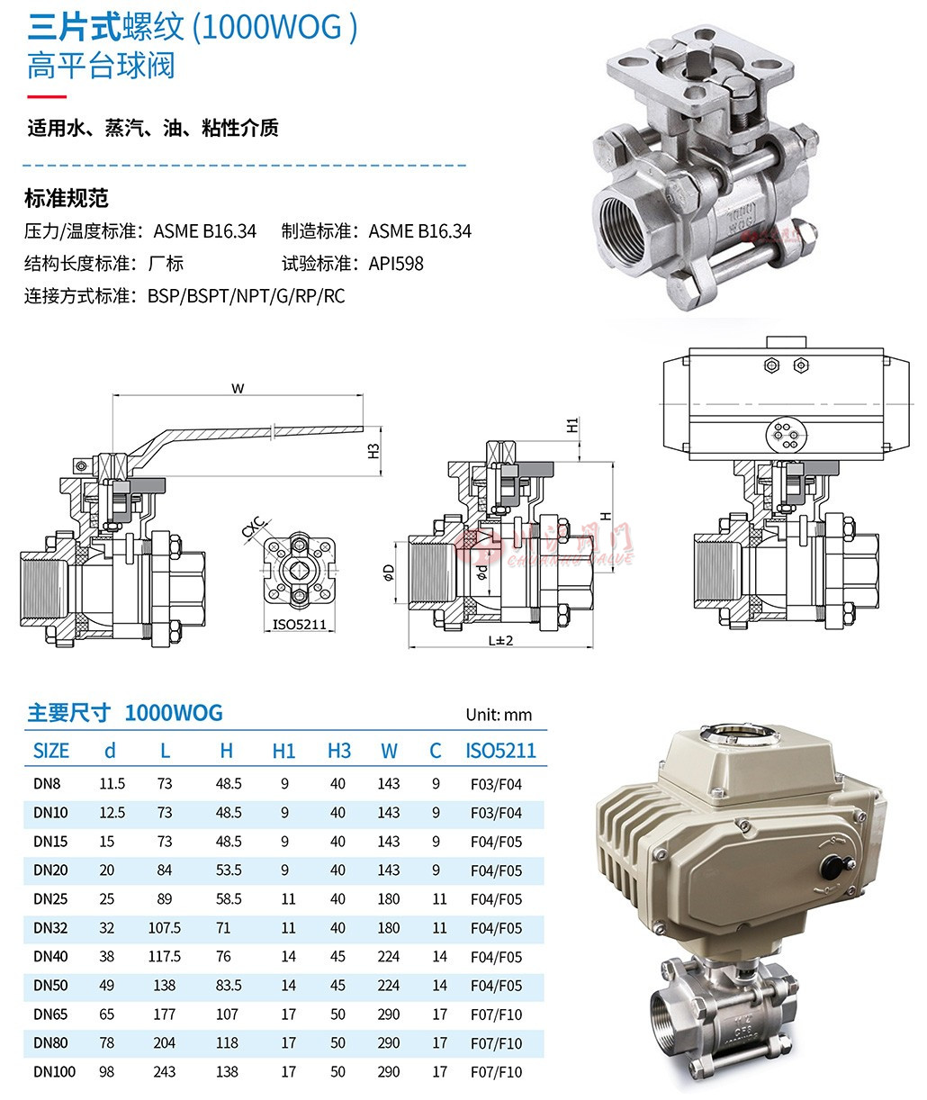 Q11F高平臺內(nèi)螺紋球閥參數(shù)