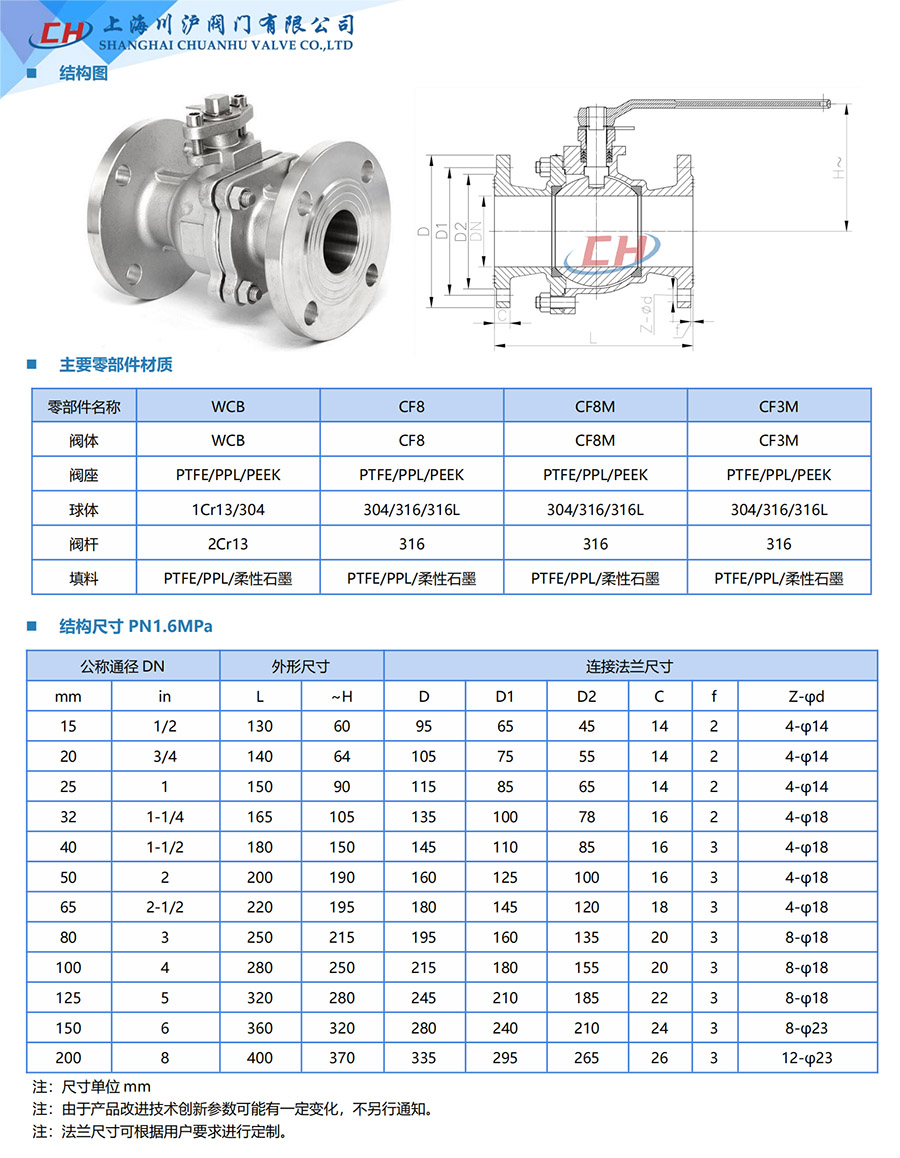 Q41F不銹鋼法蘭球閥參數(shù)