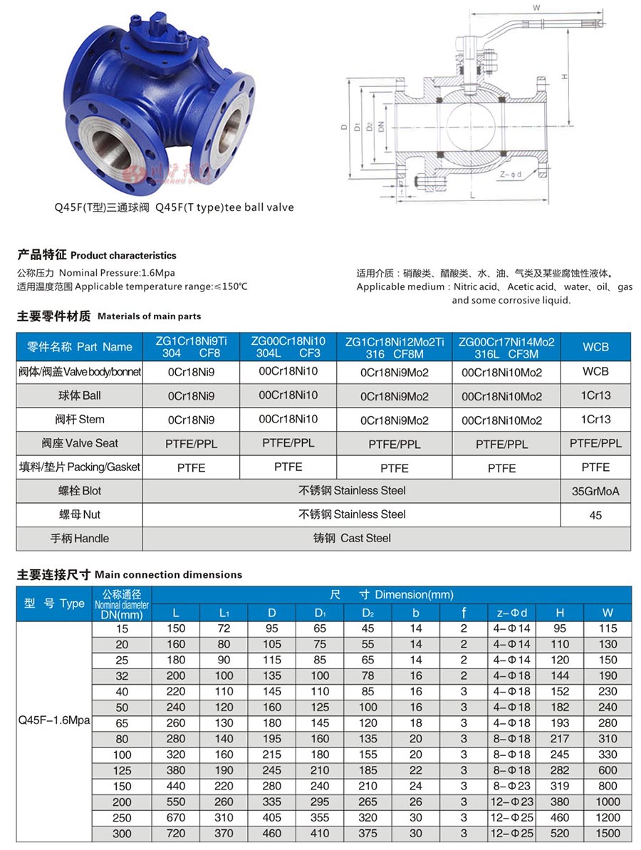 Q45F手動三通球閥參數(shù)