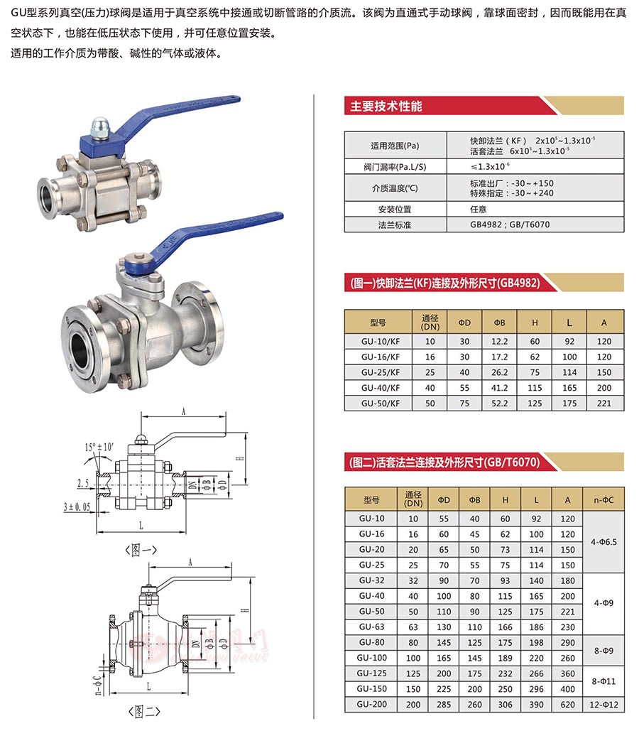 GU手動(dòng)真空球閥參數(shù)